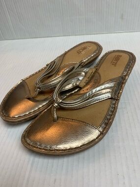 Born Gold Metallic Leather Flip Flop Comfort Sandals Boho Size 39/8